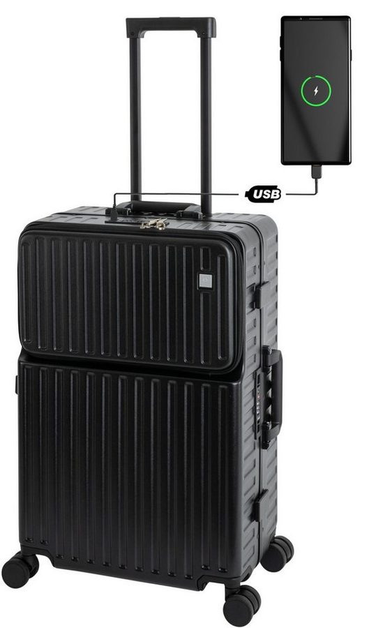 Travelhouse Hartschalen-Trolley Roma, 4 Rollen, mit USB und Getränkehalter Aluminium-Rahmen & Polycarbonat Hartschale von Travelhouse