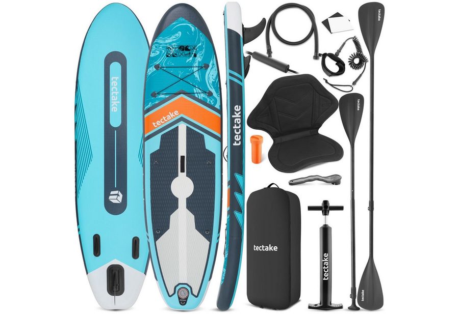 tectake SUP-Board Aufblasbares Paddle Board 288 cm, Drop-Stitch, Kajak-Sitz, Stand-up Paddle, (Sup Board Mit Sitz Palagios, in Türkis/orange), Inkl. verstellbares Doppelpaddel und rutschfestes EVA-Deck von TECTAKE