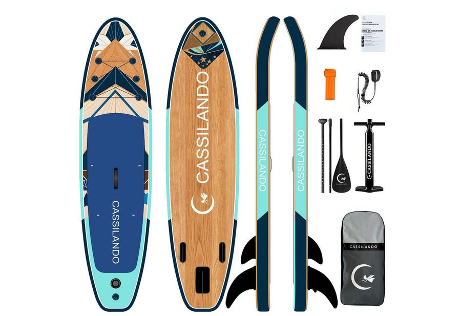 CASSILANDO SUP-Board Aufblasbares SUP-Board 335 x 84 cm mit 220 kg Belastbarkeit, (Set, Hand pumpe, Verstellbares Paddel, Sicherheitsgurt, Reparatursatz, Rucksack), Pumpe von CASSILANDO