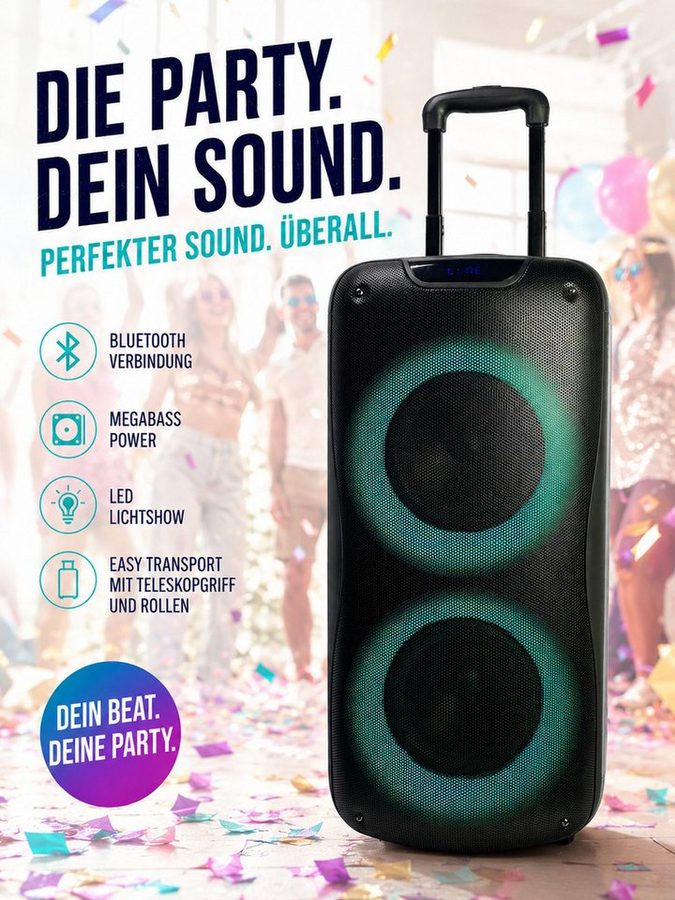 JTC24 Mobiler Party Lautsprecher PB-829C mit LED, 600W, Trolleyfunktion Party-Lautsprecher (Bluetooth, 40 W, 600 Watt, Bluetooth, USB, AUX, microSD, Mega Bass, LED Licht) von JTC24