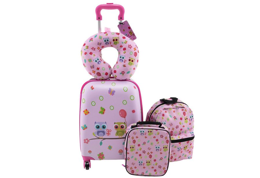COSTWAY Kinderkoffer Set, 4 Rollen, 5 teiliges Trolley mit Handgepäck, Kissen von COSTWAY
