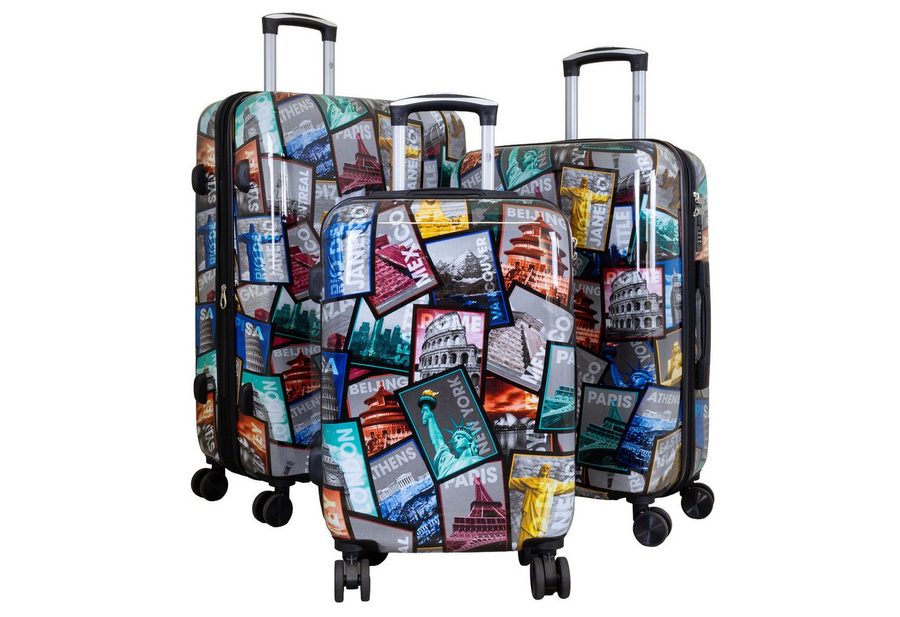 Trendyshop365 Hartschalen-Trolley City bunter Motivoffer 3 Größen Städte Mix, Zahlenschloss, Polycarbonat, Dehnfalte von Trendyshop365
