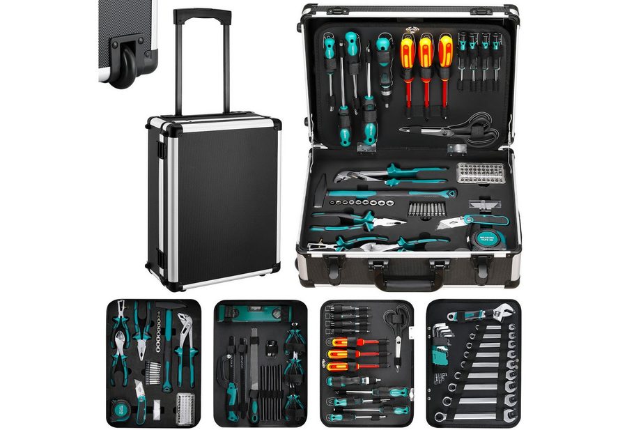 TLGREEN Werkzeugtrolley 128-tlg Werkzeugkoffer,Trolley-Funktion Werkzeugkasten, für DIYer Handwerks-Meister Haushalt Werkstatt von TLGREEN