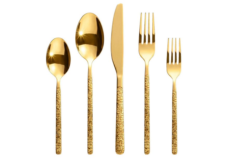 Roxlin Besteck-Set Roxlin Besteckset 30-tlg Stein Design Edelstahl, Gold/Schwarz/Silber, 6 Personen, Edelstahl von Roxlin