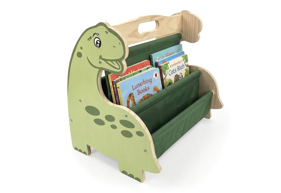 relaxdays Kinderregal Bücherregal Kinder 4 Stofffächer, Dino von RELAXDAYS