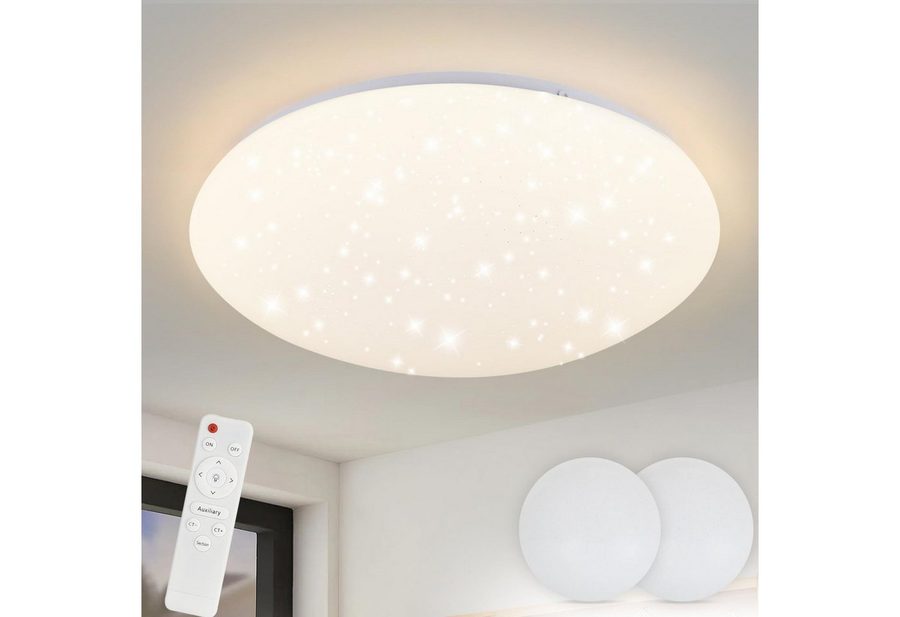 Nettlife LED Deckenleuchte Sternenhimmel Dimmbar mit Fernbedienung 28CM 37W Deckenbeleuchtung, LED fest integriert, Neutralweiß, Kaltweiß, Warmweiß, für Schlafzimmer Flur Kinderzimmer Küche Flur Wohnzimmer von Nettlife