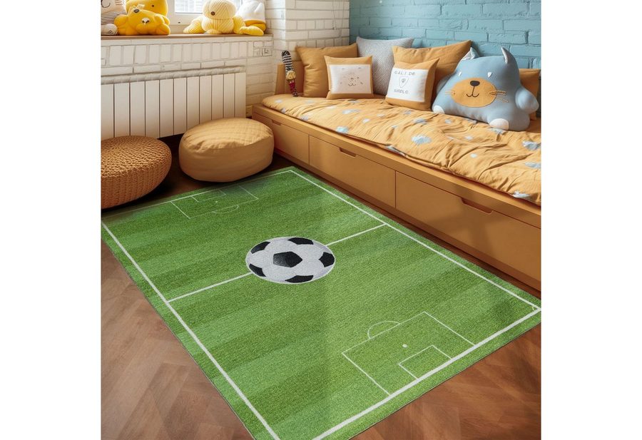 SIMPEX24 Teppich Fußballstadion, Rechteckig, Höhe: 7 mm, Kinderteppich Fußballstadion Teppich Kinderzimmer Rutschfest Waschbar von SIMPEX24