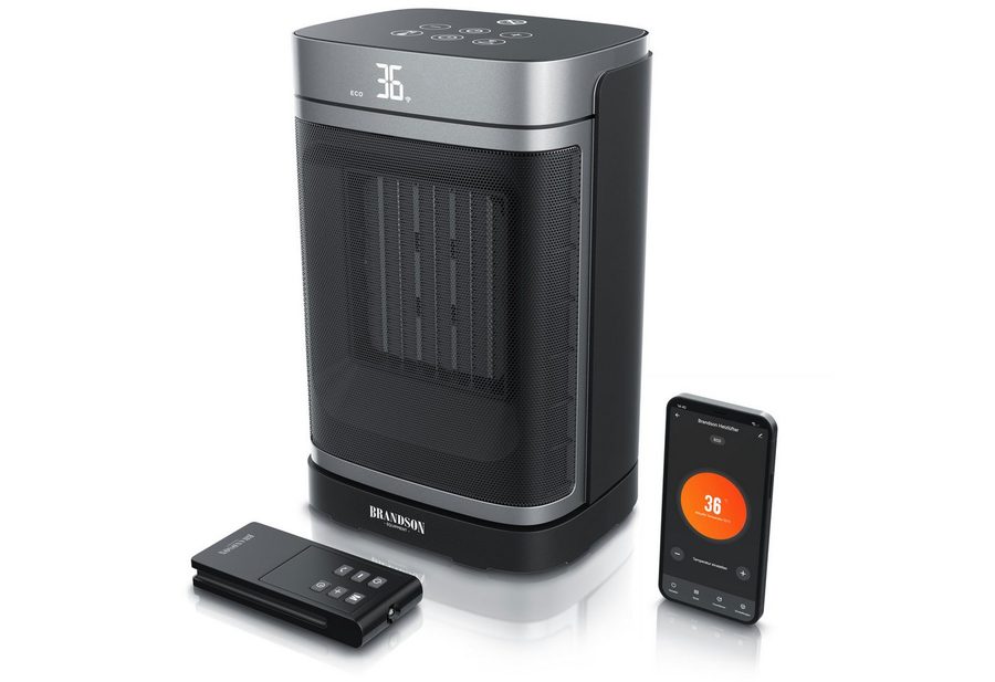 Brandson Heizlüfter mit Wlan, Keramik Heizgerät kompakt, Oszillation, Timer, Fernbedienung, 1500 W, energiesparend, ECO-Modus, Thermostat, 5-36 °C, LED-Display von Brandson