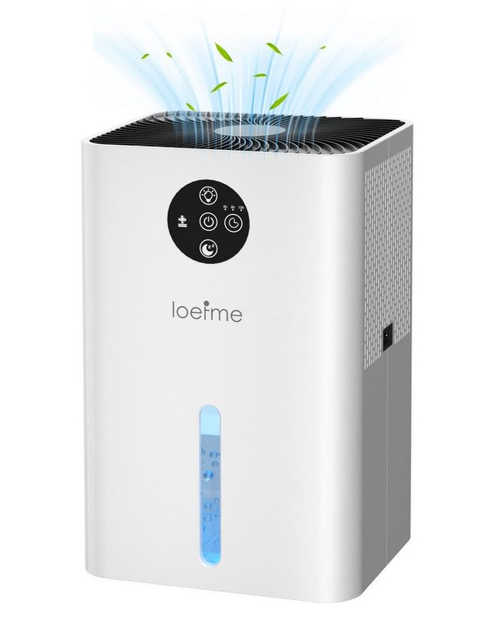 loefme Luftentfeuchter Elektrischer Luftentfeuchter, mit 1800ml Tank, 35dB Schlafmodus, Entfeuchtung 0,45 l/Tag, Tank 1,8 l, Nachtlicht, Timer, automatische Abschaltung & Abtauung, kompakt von loefme