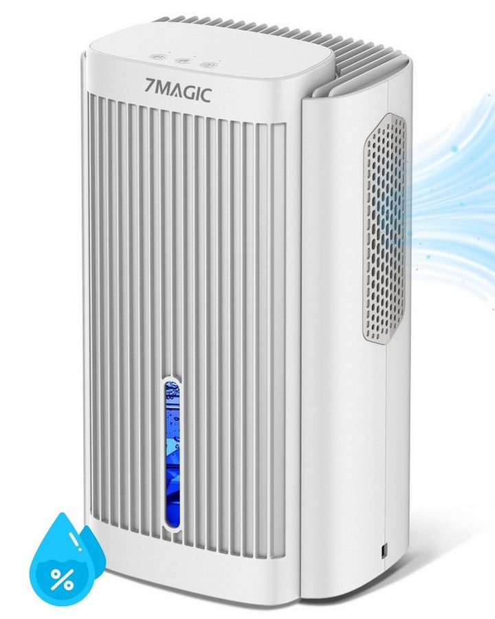 7MAGIC Luftentfeuchter, für 50 m³ Räume, Entfeuchtung 1,10 l/Tag, Tank 2,80 l, Luftentfeuchter Elektrisch, Automatische Abschaltung, Leise, LED Licht von 7MAGIC