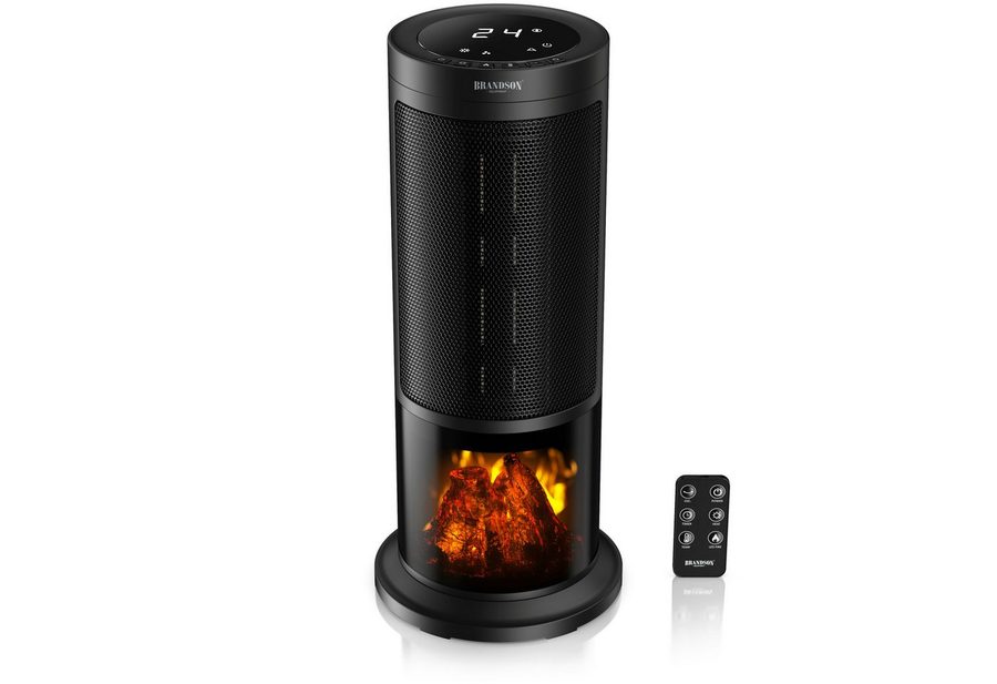 Brandson Heizlüfter mit Kaminfeuer-Effekt, Heizgerät, Timer, Oszillation, Fernbedienung, 1800 W, kompakt, Preisträger 2026, Thermostat, Energiesparend, Badezimmer von Brandson