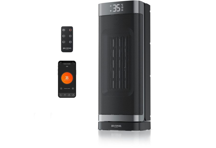 Brandson Heizlüfter Smarter WLAN-Keramikheizlüfter 2000 W, App & Fernbedienung, Timer, 2000 W, energiesparend, ECO-Modus, Thermostat, 10-35°C, LED-Display von Brandson