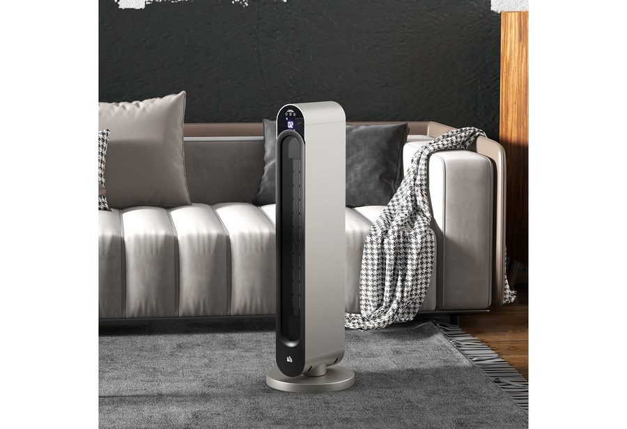 HOMCOM Heizlüfter Elektrische Heizung mit Fernbedienung, Oszillation, PTC Keramik, 2200 W, 12-Stunden-Timer, Silber von HOMCOM