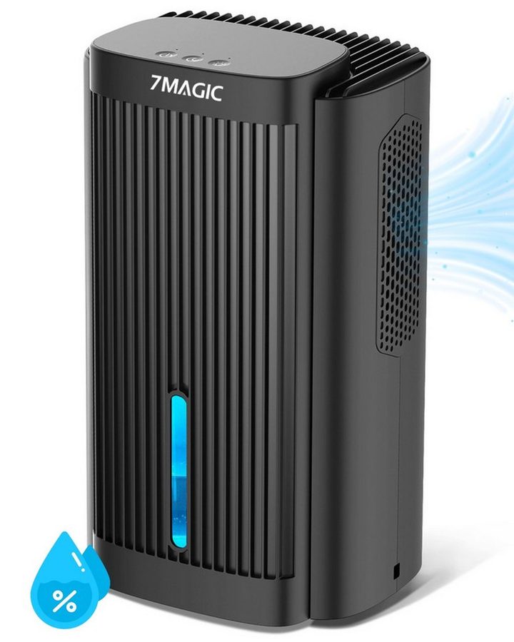 7MAGIC Luftentfeuchter, für 50 m³ Räume, Entfeuchtung 1,10 l/Tag, Tank 2,80 l, Luftentfeuchter Elektrisch, Automatische Abschaltung, Leise, LED Licht von 7MAGIC
