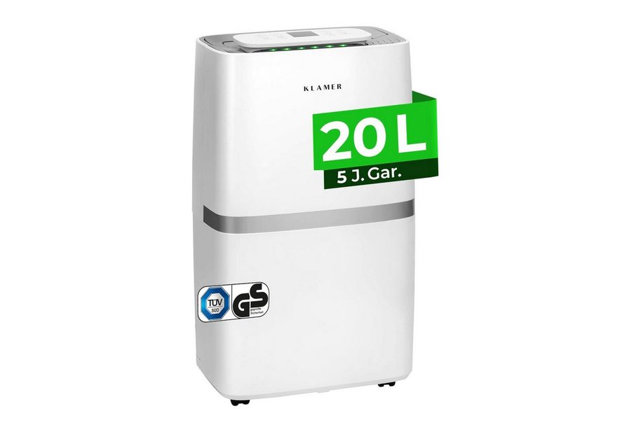 KLAMER Luftentfeuchter Elektrisch 25L, 195m³ Luftumwälzung pro Stunde, 420W starker Raumentf…, Entfeuchtung 25 l/Tag, Timer 1-24h, diverse Modi, Nachtmodus, Feuchtigkeit in 5%-Schritten von KLAMER