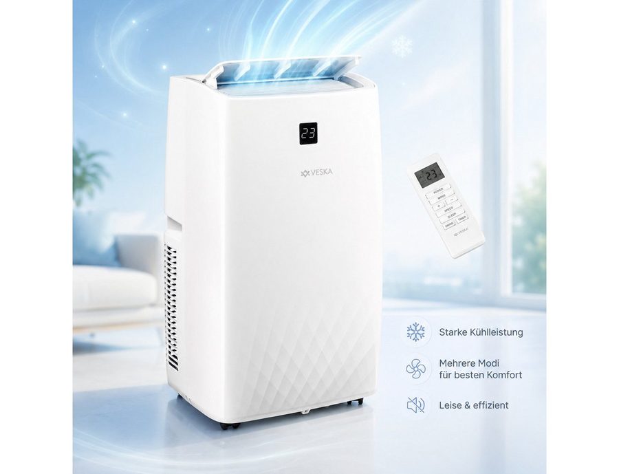 VESKA Klimagerät 4-in-1-Klimagerät 12000 BTU Mobile Klimaanlage Kühlgerät, Leise mit Fernbedienung, Timer, Digitaldisplay, Abluftschlauch von VESKA