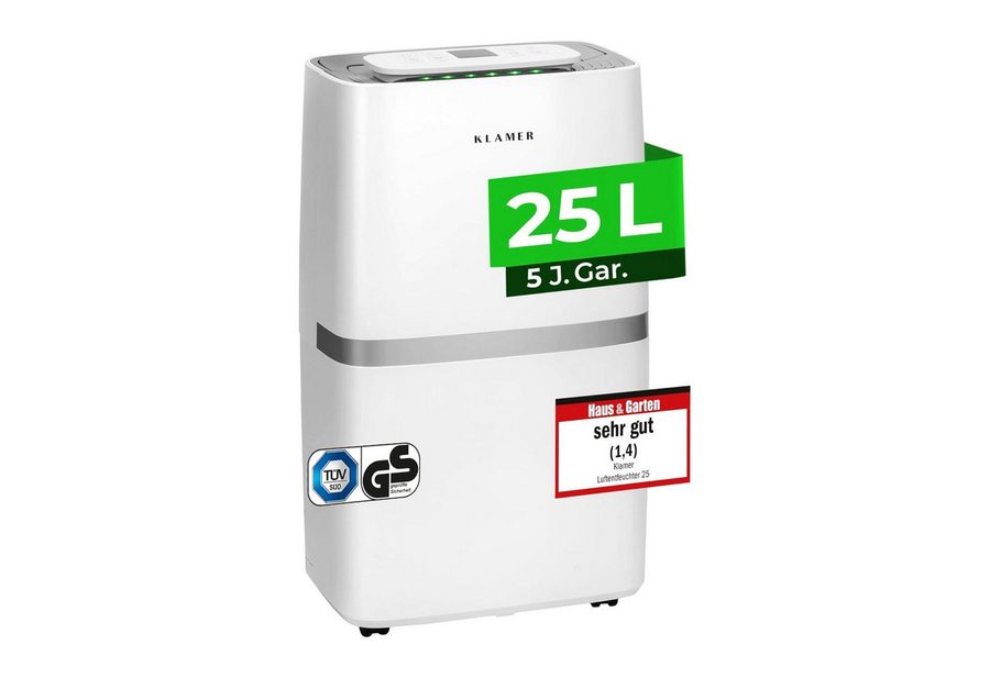 KLAMER Luftentfeuchter Elektrisch 20L, 195m³ Luftumwälzung pro Stunde, 420W starker Raumentf…, Entfeuchtung 20 l/Tag, Timer 1-24h, diverse Modi, Nachtmodus, Feuchtigkeit in 5%-Schritten von KLAMER