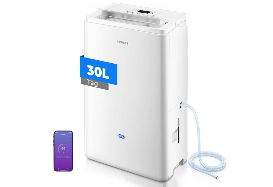 FOHERE Luftentfeuchter 30L/24h mit WLAN-App, Raumentfeuchter bis 50 m²/135 m³ für Keller, für 135 m³ Räume von FOHERE