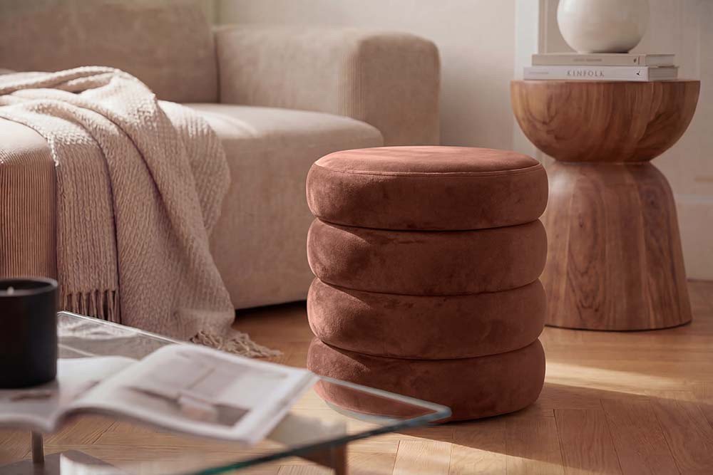 riess-ambiente Polsterhocker VOGUE 40cm rostbraun - Samt, mit Stauraum, gepolstert, rund, retro (Einzelartikel, 1 St), Eleganter Sitzhocker - ideal f. Ankleide, Flur, Wohnzimmer & Garderobe von riess-ambiente