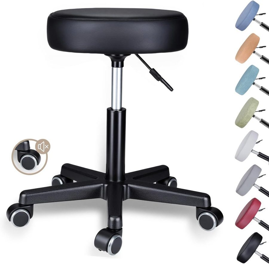 Zedelmaier Hocker Drehhocker Bürohocker Barhocker Arbeitshocker Polsterung, 44-58cm Höhenverstellbarer, 360°drehbar mit 5 Rollen von Zedelmaier