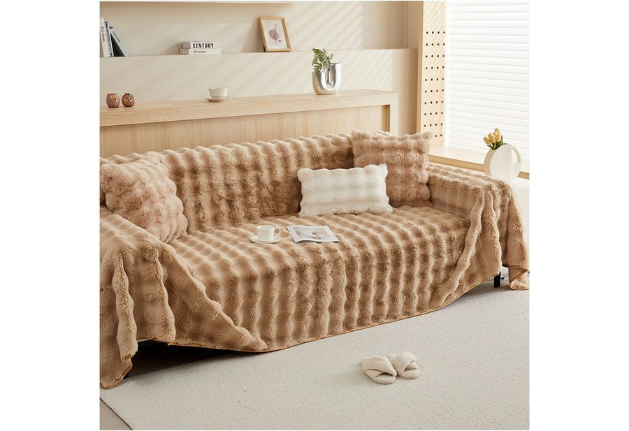 Rosnek Sofahusse Zottelig, warm, Wellendesign, rutschfest, für Winter Sofas Bett, B×L: 180×180,180×230,180×300cm von Rosnek