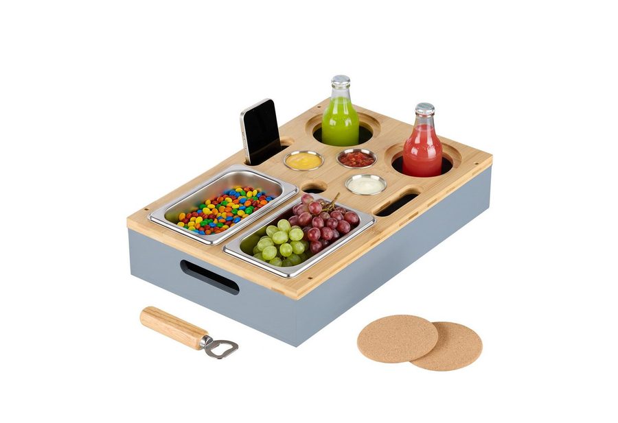 relaxdays Tabletttisch Couchbar mit Zubehör (9-St), grau von RELAXDAYS