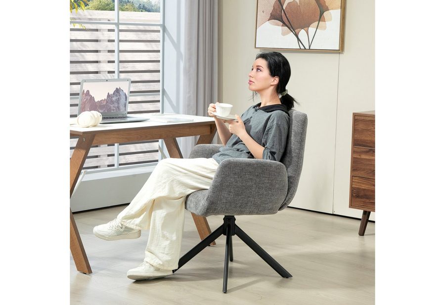 HOMCOM Relaxsessel Sessel Drehbar mit Armlehne, Wolle-Leinenoptik (Polsterstuhl, 1-St., Loungesessel), für Wohnzimmer, Schlafzimmer, Dunkelgrau von HOMCOM