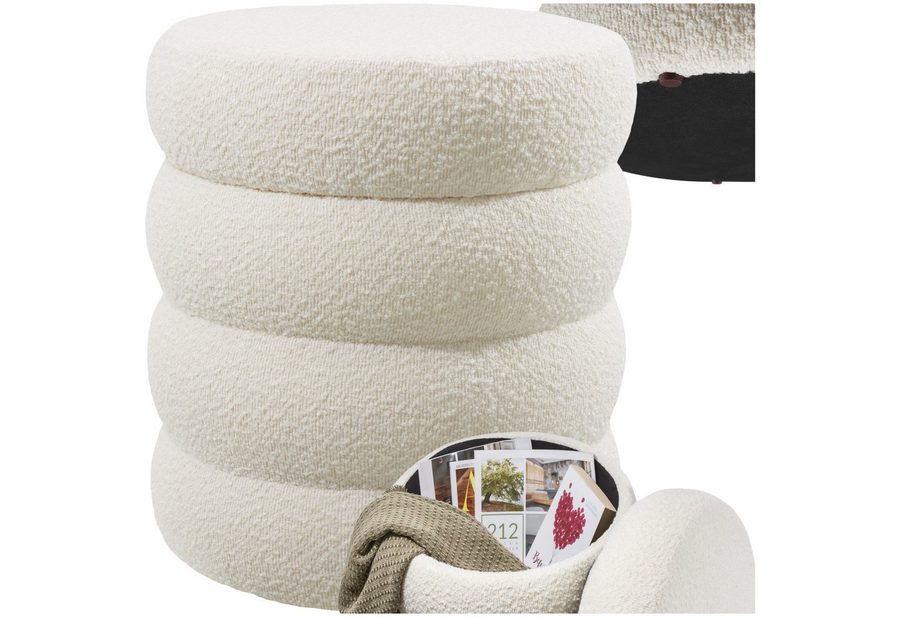 tectake Sitzhocker Schminkhocker Altu, gepolstert, Stauraum, 42 x 42 x 47 cm (rund, 1-St. Bouclé creme-weiß), weicher, pflegeleichter Bezug, Belastbarkeit 120 kg von TECTAKE