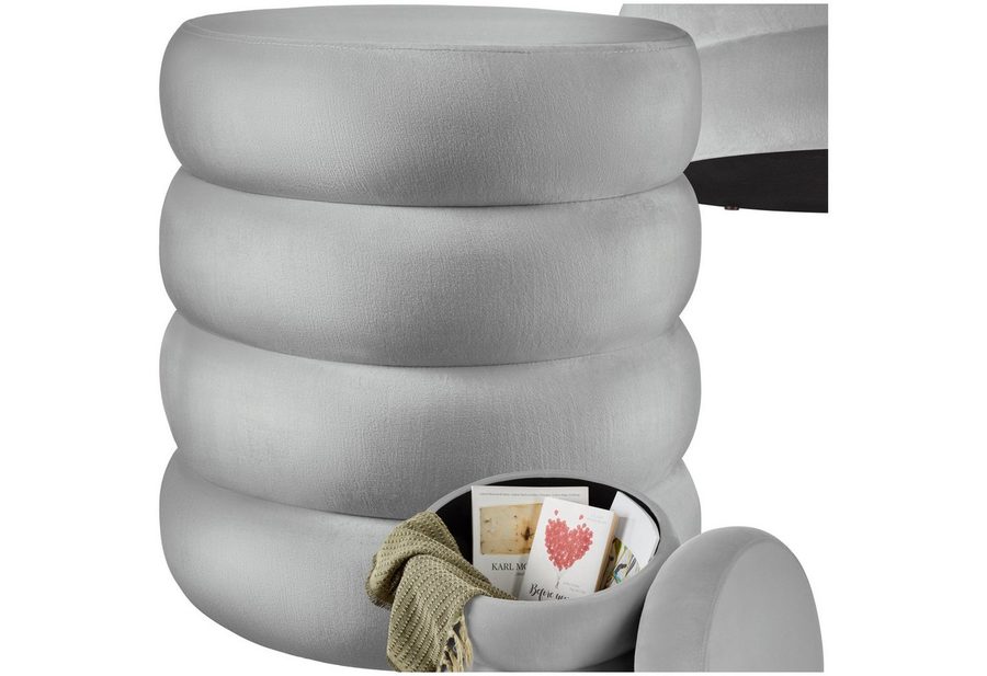 tectake Sitzhocker Schminkhocker Altu, gepolstert, Stauraum, 42 x 42 x 47 cm (rund, 1-St. Samtoptik grau), weicher, pflegeleichter Bezug, Belastbarkeit 120 kg von TECTAKE