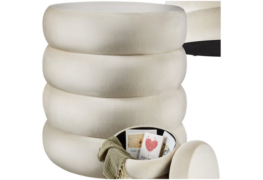 tectake Sitzhocker Schminkhocker Altu, gepolstert, Stauraum, 42 x 42 x 47 cm (rund, 1-St. Samtoptik creme-weiß), weicher, pflegeleichter Bezug, Belastbarkeit 120 kg von TECTAKE