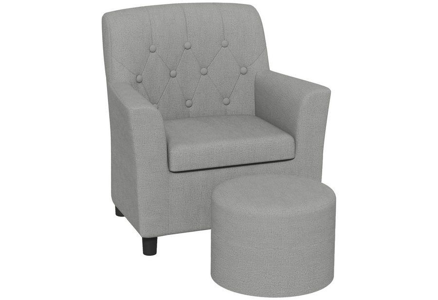 AIYAPLAY Sessel Kindercouch mit Fußhocker 1,5-3 Jahre Kindermöbel Kinderzimmer (Kindersofa, 2-St., Kindersessel), Leinentoptik, Eukalyptusholz, grau, 45 x 43 x 50,5 cm von AIYAPLAY