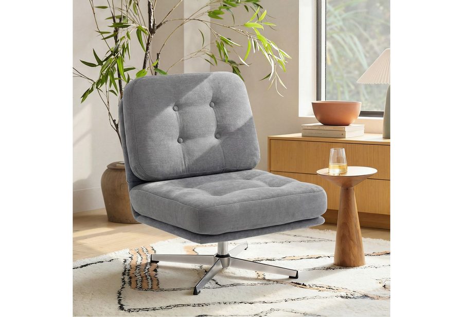HOMCOM Relaxsessel Loungesessel Chenille-Optik, Schneidersitz, gepolstert Lesesessel (Moderner Polsterstuhl, 1-St., Sessel), 360° drehbar, extra breiter Sitz von HOMCOM