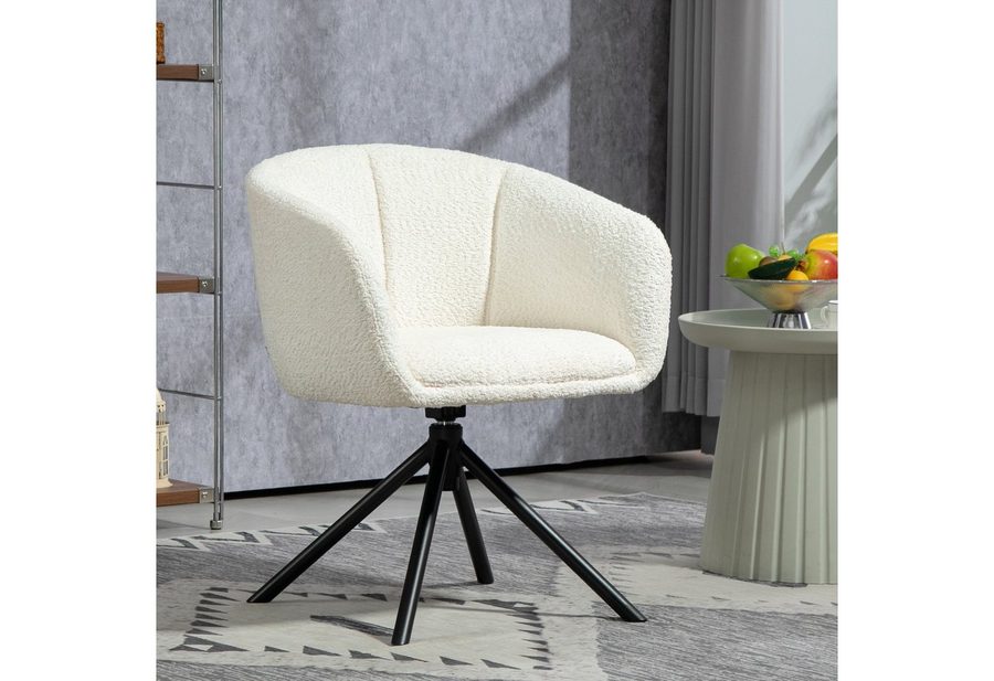 HOMCOM Relaxsessel Sessel Loungesessel mit Metallbeine Lesesessel mit Chenille-Optik (Sessel, 1-St., Akzentstuhl), für Wohnzimmer, Schlafzimmer, Cremeweiß von HOMCOM