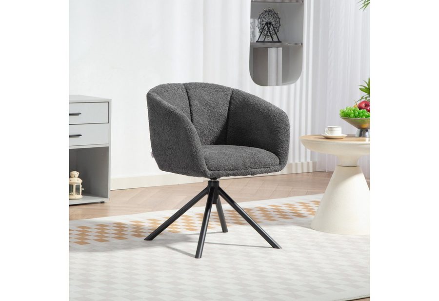 HOMCOM Relaxsessel Sessel Loungesessel mit Metallbeine Lesesessel mit Chenille-Optik (Polsterstuhl mit bequemer Sitzschale, 1-St., Drehbarer Akzentstuhl), kuscheliger Bezug, Grau von HOMCOM