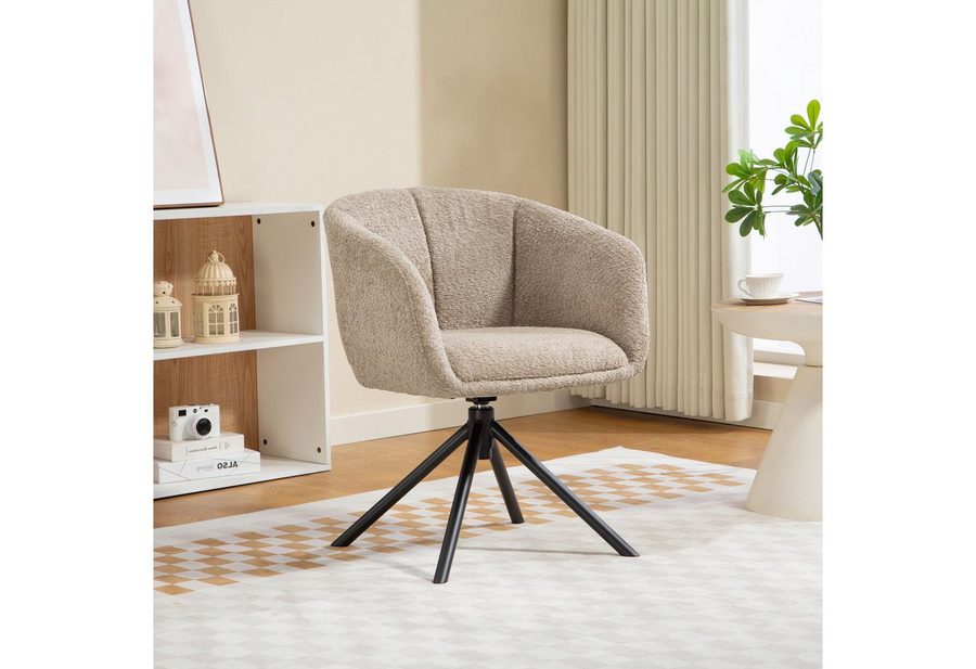 HOMCOM Relaxsessel Sessel Loungesessel mit Metallbeine Lesesessel mit Chenille-Optik (Polsterstuhl mit bequemer Sitzschale, 1-St., Drehbarer Akzentstuhl), kuscheliger Bezug, Braun von HOMCOM