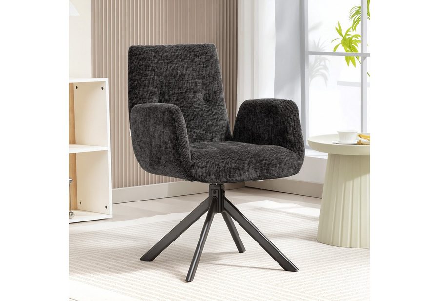 HOMCOM Relaxsessel Sessel Drehbar mit Armlehne, Wolle-Leinenoptik (Polsterstuhl, 1-St., Loungesessel), für Wohnzimmer, Schlafzimmer, Schwarz von HOMCOM