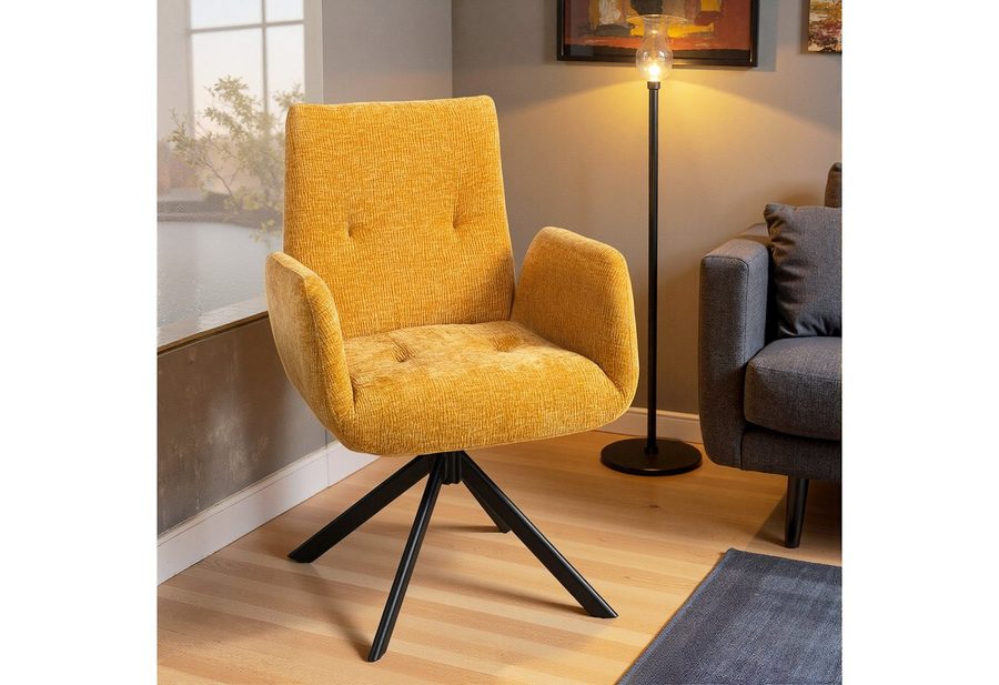 HOMCOM Relaxsessel Sessel Drehbar mit Armlehne, Wolle-Leinenoptik (Polsterstuhl, 1-St., Loungesessel), für Wohnzimmer, Schlafzimmer, Gelb von HOMCOM