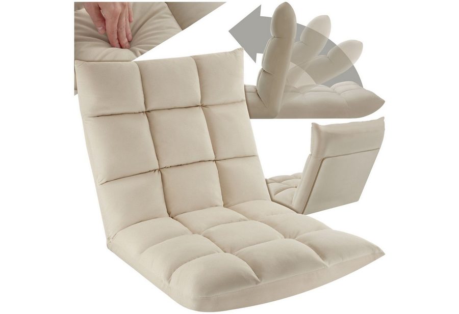 tectake Relaxsessel Polstersessel mit Samtbezug, Belastbarkeit 120 kg, 108 x 57 x 13,5 (Fernsehsessel Snooze, in Beige), 3 in 1, gepolstert, verstellbare Rückenlehne, stabiles Stahlgestell von TECTAKE