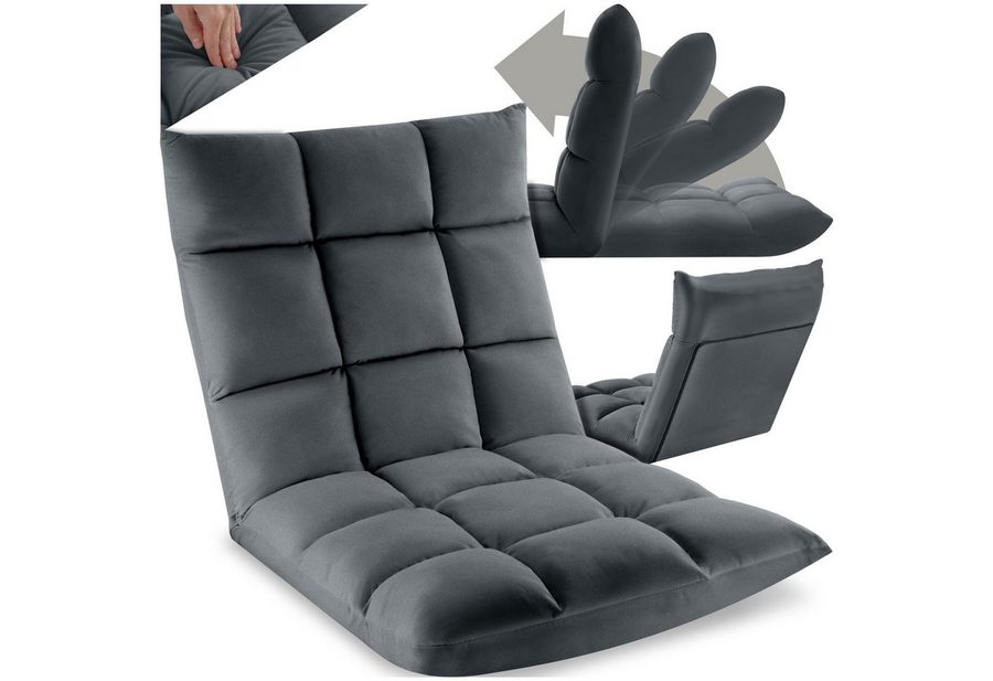 tectake Relaxsessel Polstersessel mit Samtbezug, Belastbarkeit 120 kg, 108 x 57 x 13,5 (Fernsehsessel Snooze, in Grau), 2 in 1, gepolstert, verstellbare Rückenlehne, stabiles Stahlgestell von TECTAKE