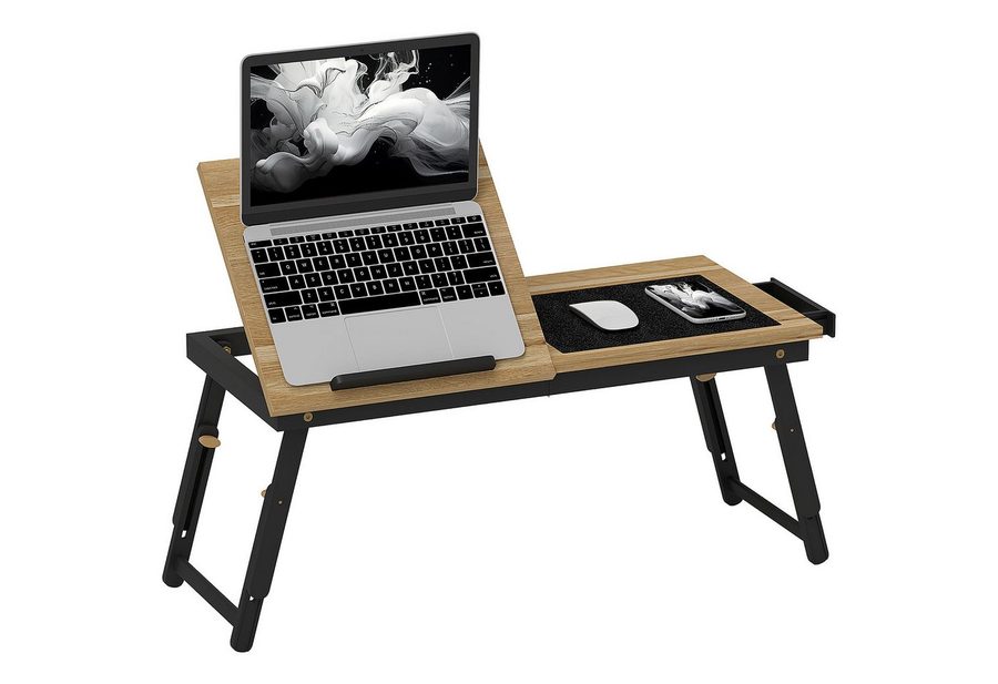 Luckice Laptoptisch Betttisch Laptoptisch höhenverstellbar, neigbar mit Schublade (70x33 cm, Neigung 30-60°, Eiche, für Sofa & Bett) von Luckice