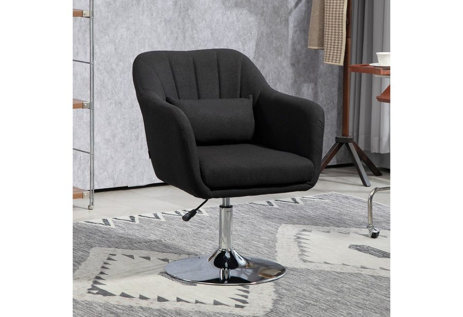 HOMCOM Relaxsessel Loungesessel mit Metallrahmen Lesesessel mit Mikrotuch (gepolstert Drehstuhl, 1-St., höhenverstellbar Loungesessel), für Schlafzimmer, Wohnzimmer, Schwarz von HOMCOM