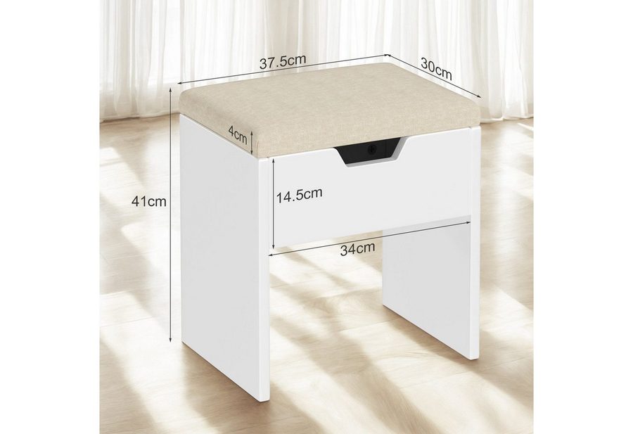 HOMALL Hocker Schminkhocker mit Stauraum, Kosmetikhocker (Mit Aufbewahrungsschrank, Kissen 4cm dick, weich und bequem, multifunktional) von HOMALL