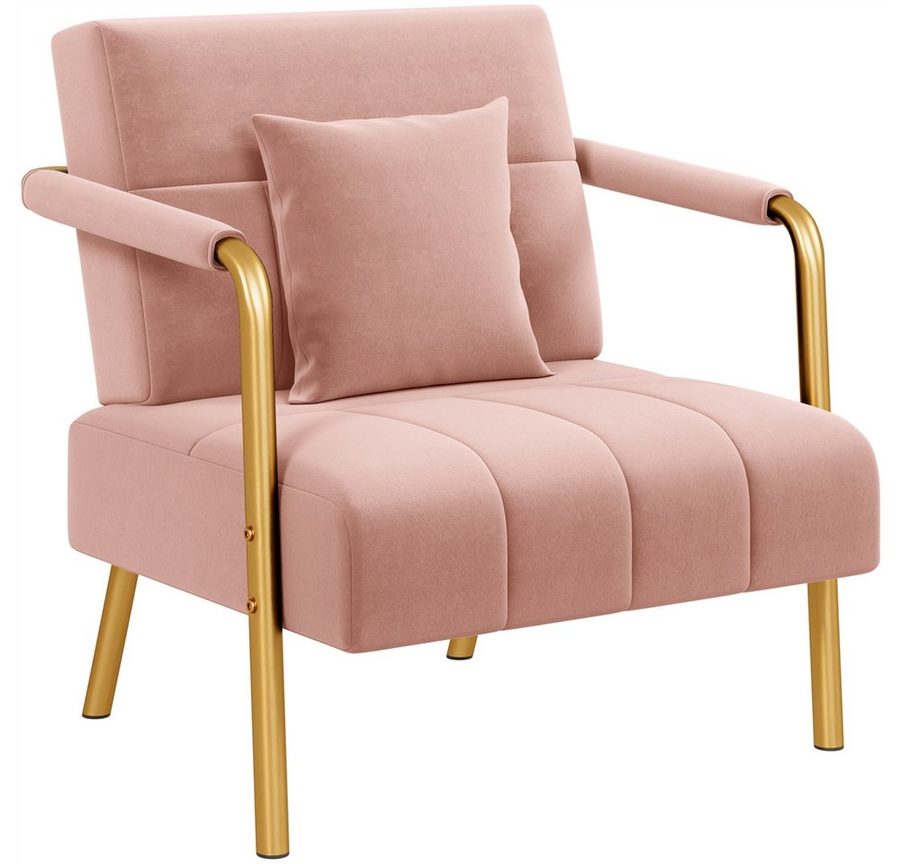 Yaheetech Sofa Polstersofa als 1- oder 2-Sitzer mit Samtbezug & Metallbeinen, Loungesessel mit Lendenkissen Einzelsofa für Wohnzimmer von Yaheetech