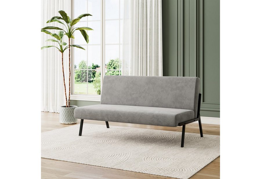 OUNUO Sofa 2 Sitzer Couch mit Metallrahmen Doppelsofa 150kg belastbar, Grau von OUNUO