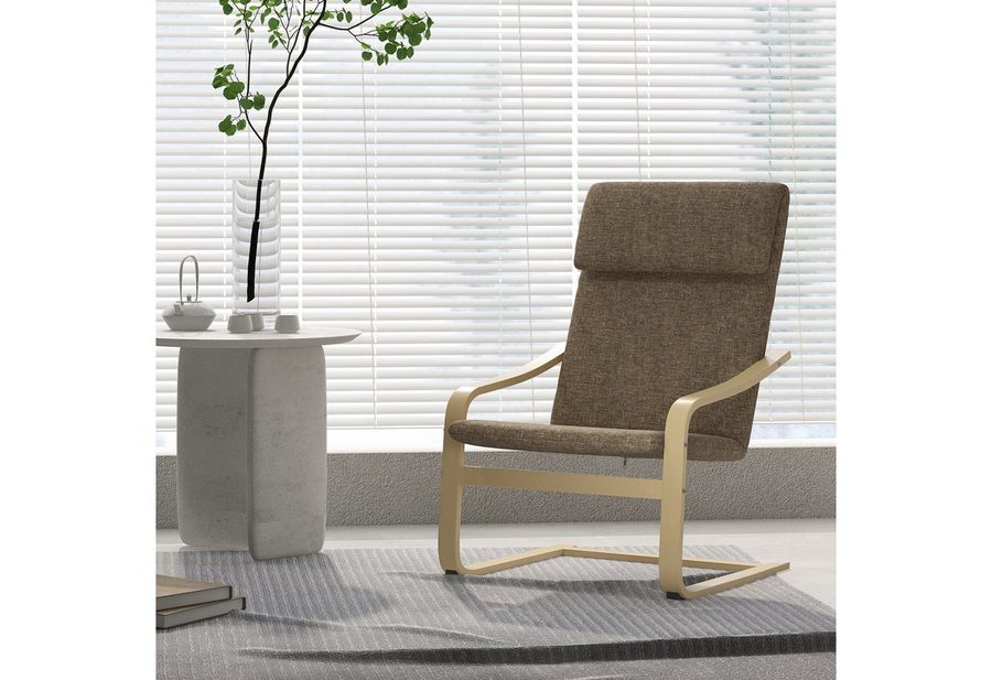 HOMCOM Relaxsessel Ruhesessel mit Kopfkissen für Wohnzimmer (Relaxstuhl mit Armlehne, 1-St., Esszimmerstuhl), Birkenholz, Braun 65 x 79 x 98cm von HOMCOM