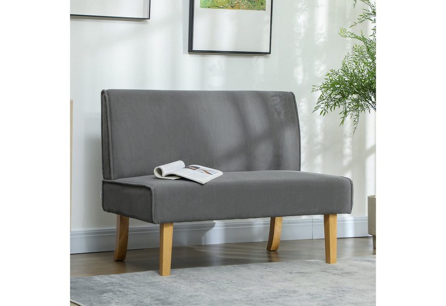 HOMCOM 2-Sitzer Sofa, Couch mit Cord-Optik, Holzbeine, Gepolsterter Polstersofa, 1 Teile, für Schlafzimmer, Wohnzimmer, 110 x 62 x 85 cm, Grau von HOMCOM