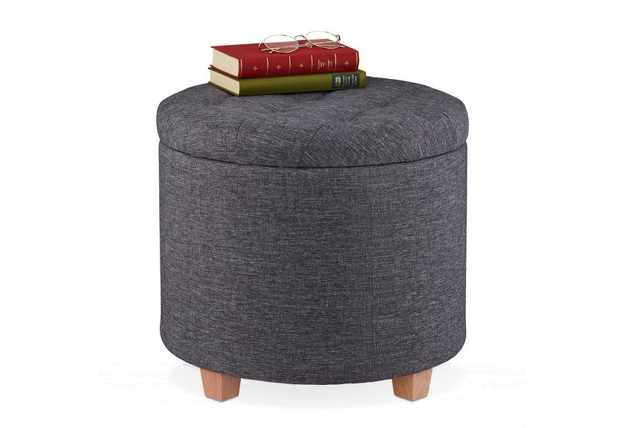 relaxdays Sitzhocker Runder Sitzhocker mit Stauraum (5 St), Dunkelgrau von RELAXDAYS