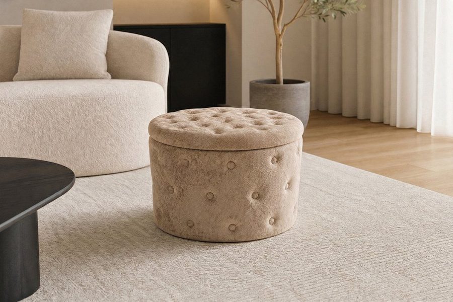 riess-ambiente Sitzhocker MODERN BAROCK 60cm champagner greige - Bouclé, mit Stauraum, Barock (Einzelartikel, 1 St), Eleganter Sitz - ideal für Ankleide, Flur, Wohnzimmer & Garderobe von riess-ambiente