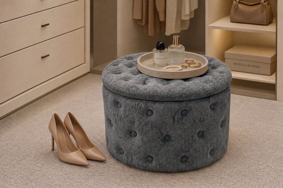 riess-ambiente Sitzhocker MODERN BAROCK 60cm grau - Bouclé, m. Stauraum, Barock, multifunktional (Einzelartikel, 1 St), Eleganter Sitz - ideal für Ankleide, Flur, Wohnzimmer & Garderobe von riess-ambiente