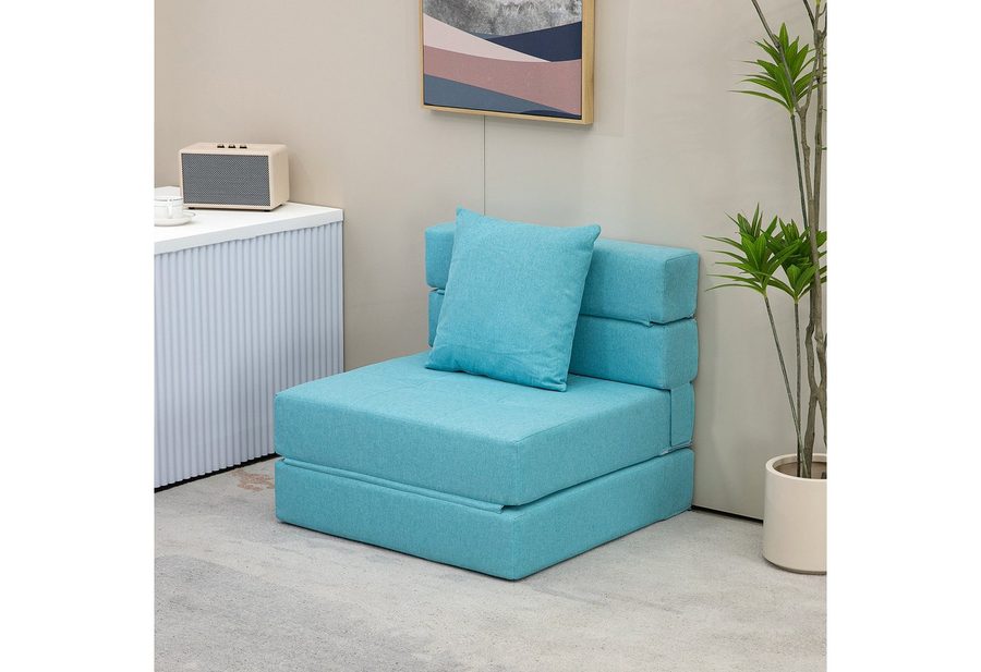 HOMCOM Schlafsofa 2-in-1 Klappsessel mit Bettfunktion, Relaxsessel mit Kissen, Schlafsessel klappbar 1 Teile, für Wohnzimmer, Schlafzimmer, bis 120 kg Belastbar, Blau von HOMCOM